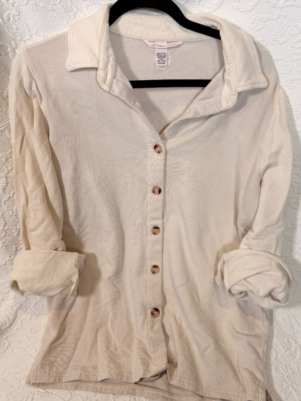 Victoria's Secret Women's Cream Fleece Button Down